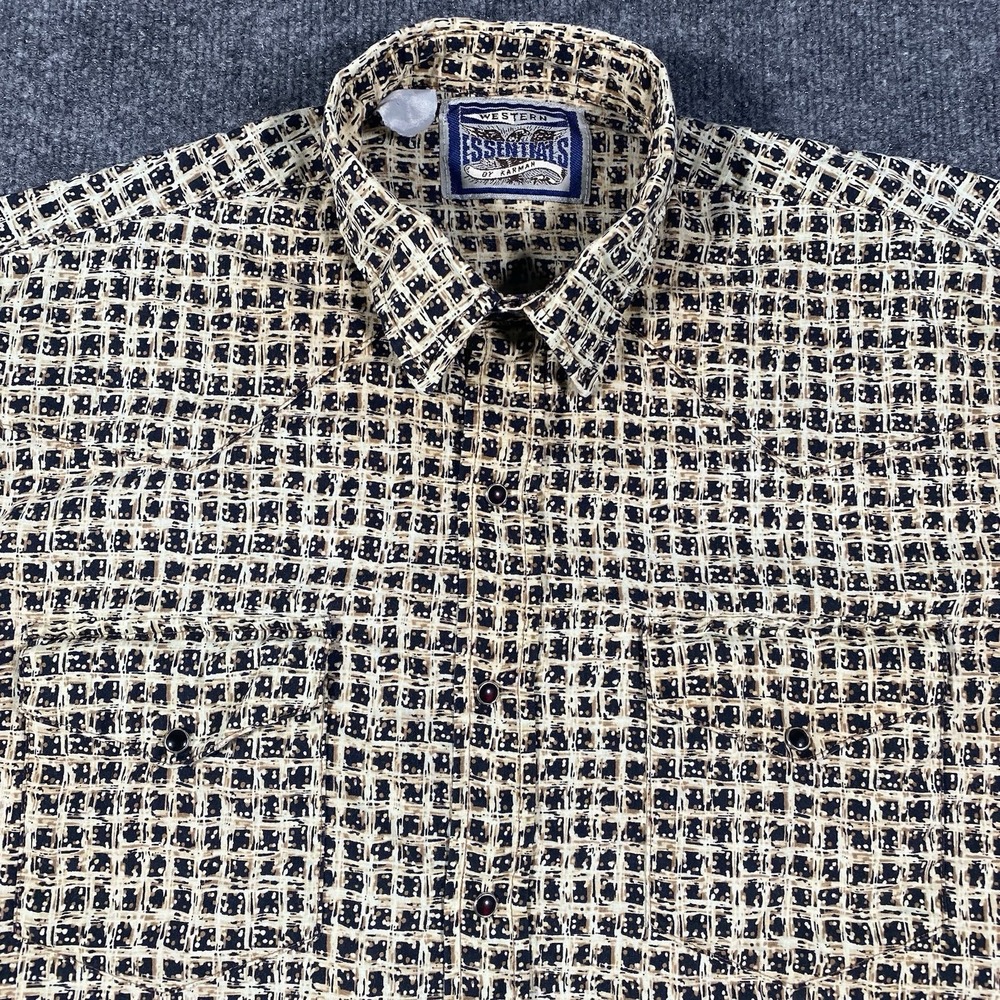 VTG 90s Karman Western Essentials Short Sleeve Pearl Snap Cowboy Shirt Mens L